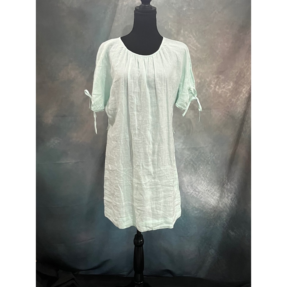 Vineyard Vines Womens Mint Green 100% Linen Tie Sleeve Shift Dress Size S